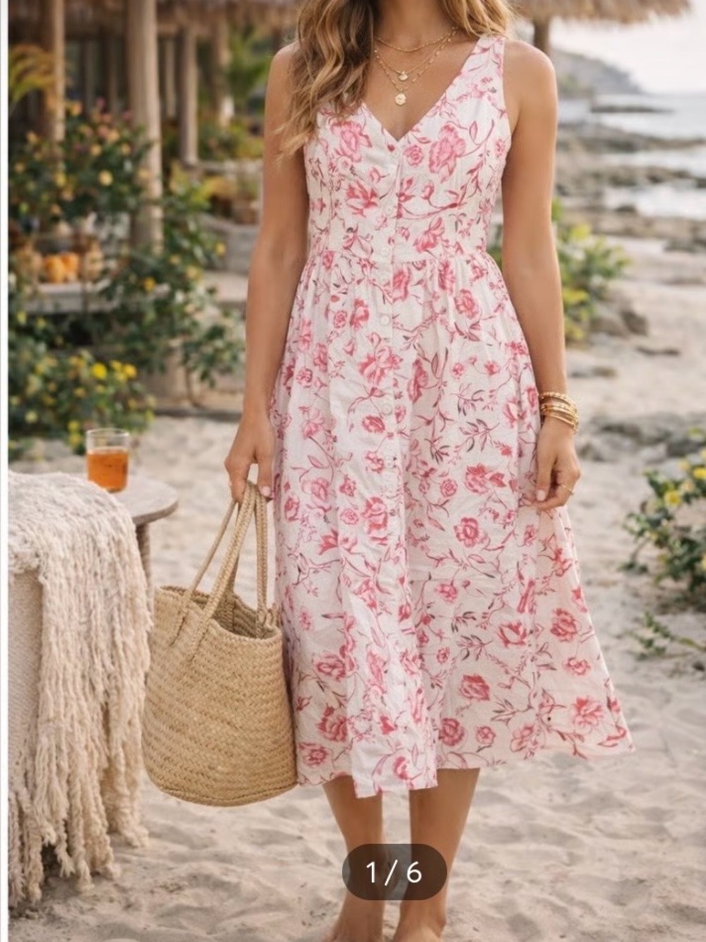 Cynthia Rowley Pink Floral Linen
Midi Dress Sz M Neck
Cottagecore Button Front